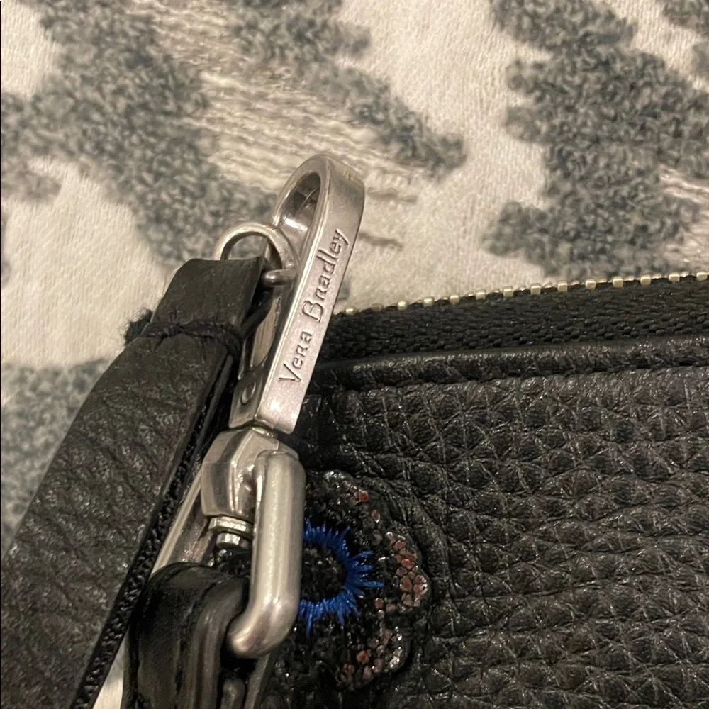 Vera Bradley Black and Blue Floral Leather Clutch Mallory Genuine Leather - Picture 5 of 12